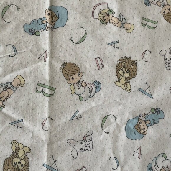 Vintage Precious Moments Baby Quilt Blanket 36" X 36" Custom Handmade White Cott - Picture 3 of 10